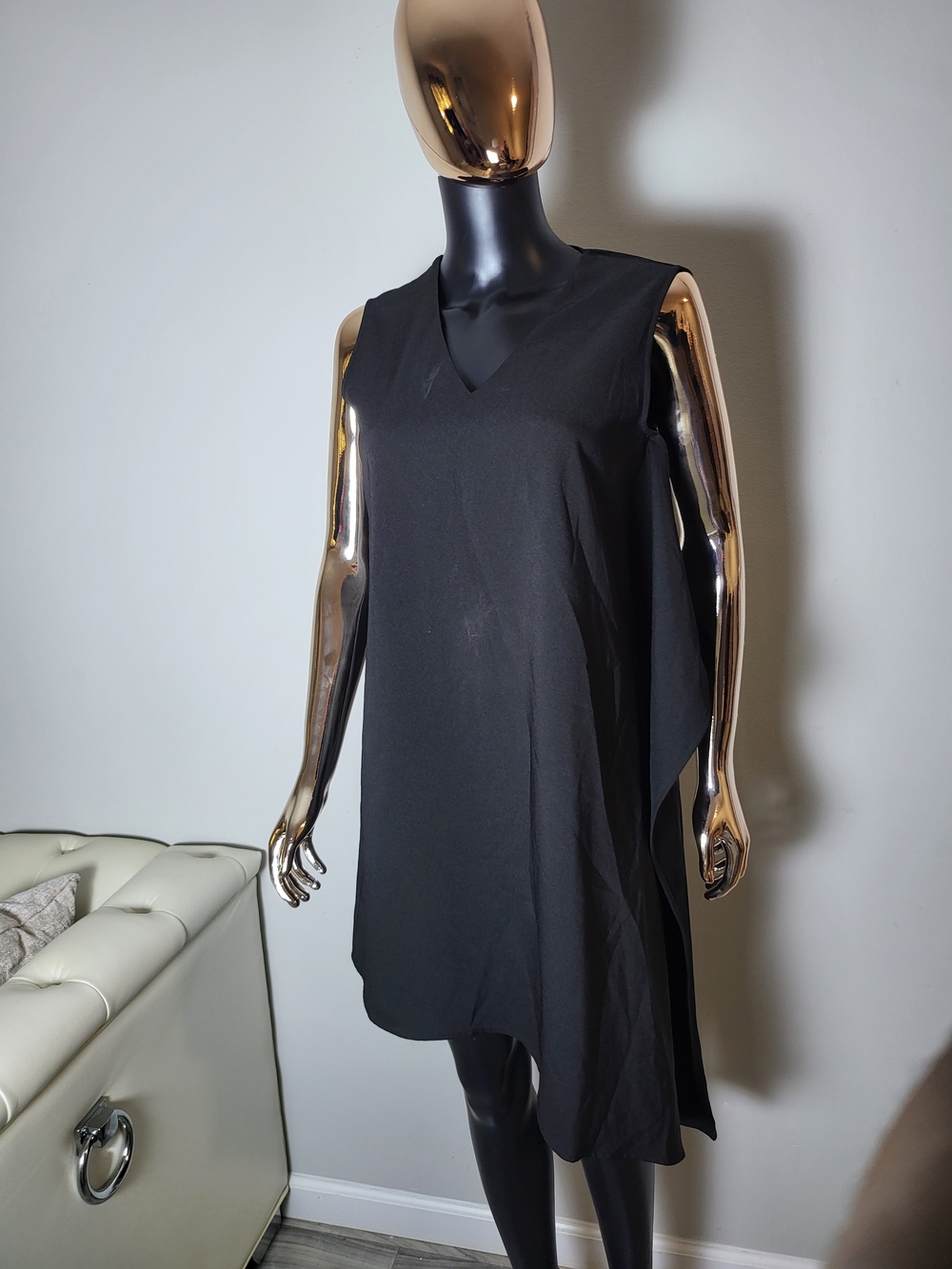Balenciaga Black Asymmetrical V-Neck Sleeveless Dress